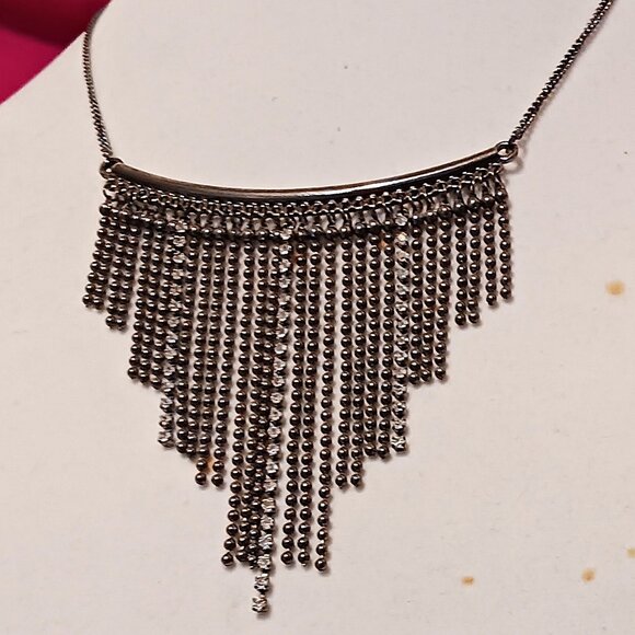 Handmade Gun Metal Rhinestone Fringe Statement Choker Fashion Necklace - Picture 4 of 8